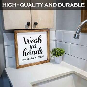 MAINEVENT Wood Decorative Sign, Funny Farmhouse Bathroom Wall Art, 12x12 inches, Wash Yer Hands Ya Filthy Animal
