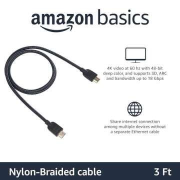 Amazon Basics 3ft HDMI Cable - 4K@60Hz Nylon-Braided Performance Cable
