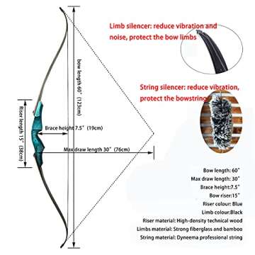 Black Hunter Takedown Recurve Bows for Adults Archery Bow Set Hunting Bow 60" 20-60 lbs Right Hand W...