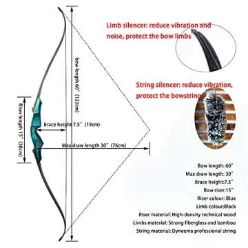 Black Hunter Takedown Recurve Bows for Adults Archery Bow Set Hunting Bow 60" 20-60 lbs Right Hand W...