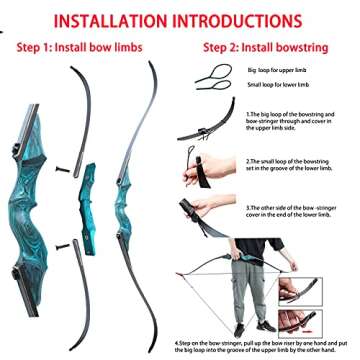 Black Hunter Takedown Recurve Bows for Adults Archery Bow Set Hunting Bow 60" 20-60 lbs Right Hand Wooden Riser with Arm Guard and Finger Guard for Outdoor Shooting Hunting Competition (50 lbs)