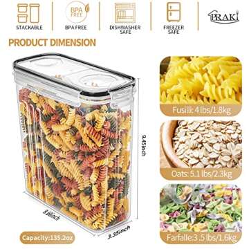 PRAKI Cereal Containers Storage Set (4L,135.2 Oz), 4PCS Airtight Food Storage Containers with Pour S...