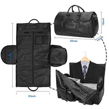 seyfocnia Carry On Garment Bag, Waterproof Mens Garment Bag for Travel Business, Large Leather Duffel Bag with Shoe Compartment -Black