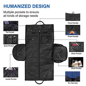 seyfocnia Carry On Garment Bag, Waterproof Mens Garment Bag for Travel Business, Large Leather Duffel Bag with Shoe Compartment -Black