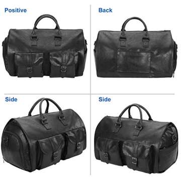 seyfocnia Carry On Garment Bag, Waterproof Mens Garment Bag for Travel Business, Large Leather Duffel Bag with Shoe Compartment -Black