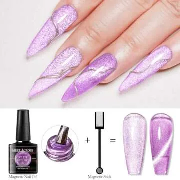 MEET ACROSS Ice Cat Eye Gel Nail Polish Set Soak Off UV LED Light Starry Sky Effect Magic Gel Nail Polish Kit Manicure Nail Art Gift Kit 6 Colors Free Magnet Stick