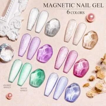 MEET ACROSS Ice Cat Eye Gel Nail Polish Set Soak Off UV LED Light Starry Sky Effect Magic Gel Nail Polish Kit Manicure Nail Art Gift Kit 6 Colors Free Magnet Stick