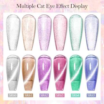 MEET ACROSS Ice Cat Eye Gel Nail Polish Set Soak Off UV LED Light Starry Sky Effect Magic Gel Nail Polish Kit Manicure Nail Art Gift Kit 6 Colors Free Magnet Stick