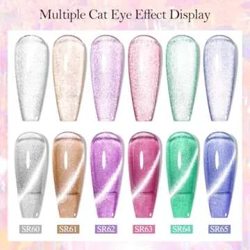 MEET ACROSS Ice Cat Eye Gel Nail Polish Set Soak Off UV LED Light Starry Sky Effect Magic Gel Nail Polish Kit Manicure Nail Art Gift Kit 6 Colors Free Magnet Stick