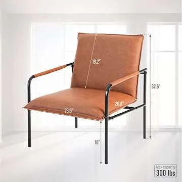 MAISON ARTS Clearance on Faux Leather Accent Lounge Chair, Mid Century Modern Steel Frame Retro Armc...