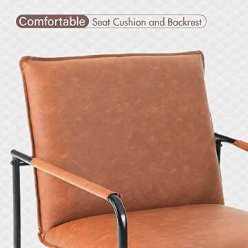 MAISON ARTS Clearance on Faux Leather Accent Lounge Chair, Mid Century Modern Steel Frame Retro Armchair for Living Room Home Bedroom Office, 350LBS Bear Capacity, Pale Brown