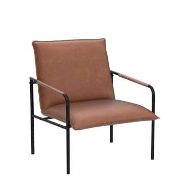 MAISON ARTS Clearance on Faux Leather Accent Lounge Chair, Mid Century Modern Steel Frame Retro Armchair for Living Room Home Bedroom Office, 350LBS Bear Capacity, Pale Brown