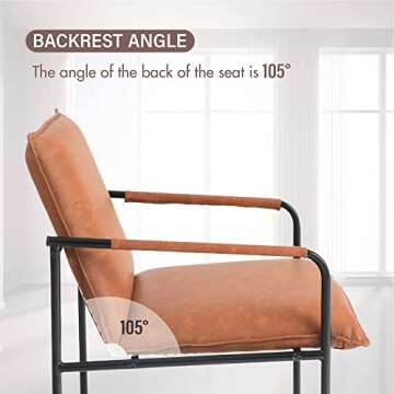 MAISON ARTS Clearance on Faux Leather Accent Lounge Chair, Mid Century Modern Steel Frame Retro Armchair for Living Room Home Bedroom Office, 350LBS Bear Capacity, Pale Brown