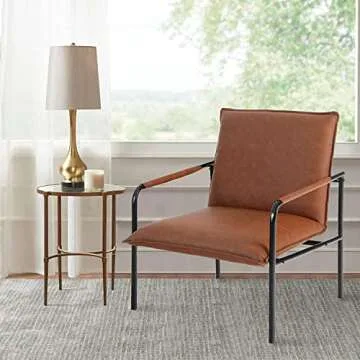 MAISON ARTS Clearance on Faux Leather Accent Lounge Chair, Mid Century Modern Steel Frame Retro Armchair for Living Room Home Bedroom Office, 350LBS Bear Capacity, Pale Brown