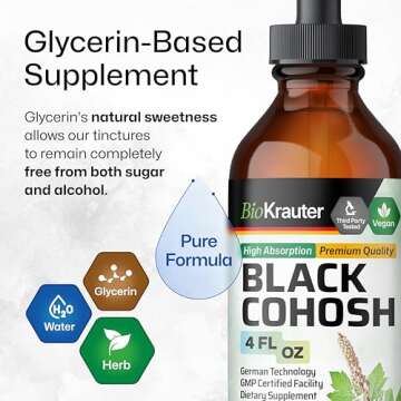 BIO KRAUTER Black Cohosh Tincture - Vegan Black Cohosh Supplements Women Support - Alcohol and Sugar Free - 4 Fl.Oz.