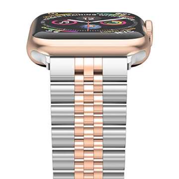 Wolait Compatible with Apple Watch Band 42mm (Series10) 41mm 40mm 38mm, Stainless Steel Heavy Band with Butterfly Folding Clasp Link Bracelet for iWatch Series10/9/8/7/6 Women,Silver/Rose Gold