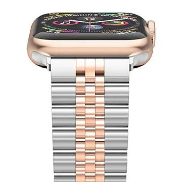 Wolait Compatible with Apple Watch Band 42mm (Series10) 41mm 40mm 38mm, Stainless Steel Heavy Band with Butterfly Folding Clasp Link Bracelet for iWatch Series10/9/8/7/6 Women,Silver/Rose Gold