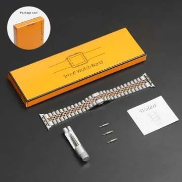 Wolait Compatible with Apple Watch Band 42mm (Series10) 41mm 40mm 38mm, Stainless Steel Heavy Band with Butterfly Folding Clasp Link Bracelet for iWatch Series10/9/8/7/6 Women,Silver/Rose Gold