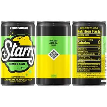Starry Zero Sugar Lemon Lime Soda - Caffeine Free Mini Cans (Pack of 10)