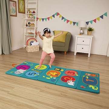 B. toys – Tumbling Mat – Gymnastics Mat for Kids – Numbers, Animals, Hopscotch Game – Folding Gym Mat – 3 Years + – Hop-n-Count Mat