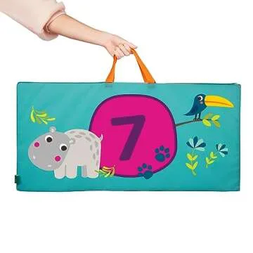 B. toys – Tumbling Mat – Gymnastics Mat for Kids – Numbers, Animals, Hopscotch Game – Folding Gym Mat – 3 Years + – Hop-n-Count Mat