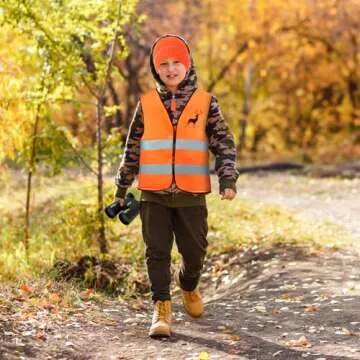Yewong Kids Blaze Orange Hunting Costume Set Reflective Hunting Safety Vests and Beanie Set for Boys Girls Outdoor Hunting Hiking