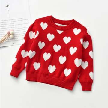 Baby Girl Valentine's Day Outfit Toddler Kids Love Long Sleeve Knit Sweater Crewneck Pullover Sweatshirt Tops (Red1, 5T)