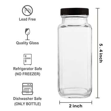 HINGWAH 8.5 OZ Glass Drink Bottles, Set of 12 Vintage Glass Water Bottles with Lids, Great for stori...