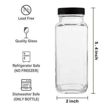 HINGWAH 8.5 OZ Glass Drink Bottles, Set of 12 Vintage Glass Water Bottles with Lids, Great for stori...