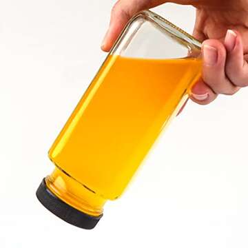 HINGWAH 8.5 OZ Glass Drink Bottles, Set of 12 Vintage Glass Water Bottles with Lids, Great for storing Juices, Milk, Beverages, Kombucha and More (Labels and Sponge Brush Included)