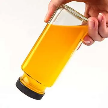 HINGWAH 8.5 OZ Glass Drink Bottles, Set of 12 Vintage Glass Water Bottles with Lids, Great for storing Juices, Milk, Beverages, Kombucha and More (Labels and Sponge Brush Included)