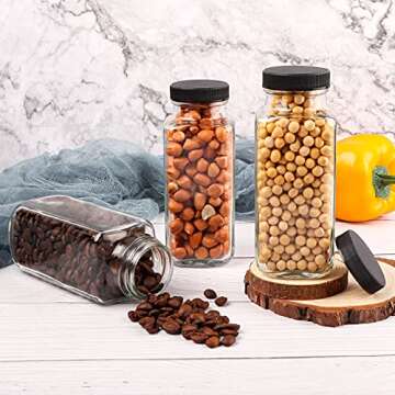 HINGWAH 8.5 OZ Glass Drink Bottles, Set of 12 Vintage Glass Water Bottles with Lids, Great for storing Juices, Milk, Beverages, Kombucha and More (Labels and Sponge Brush Included)