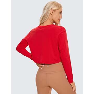 CRZ YOGA Pima Cotton Long Sleeve Shirts for Women Loose Workout Crop Tops Athletic Gym Cropped Basic...