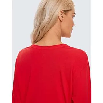 CRZ YOGA Pima Cotton Long Sleeve Shirts for Women Loose Workout Crop Tops Athletic Gym Cropped Basic T-Shirts Festival Red Small