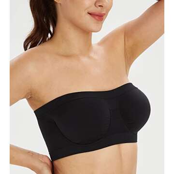 Lemorosy Women's Invisible Non-Padded Bandeau (XXL, Black)