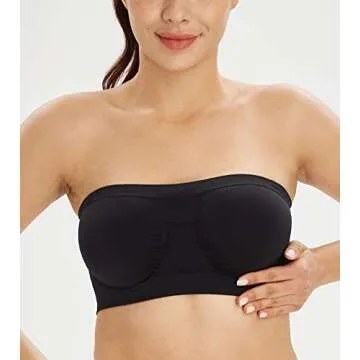 Lemorosy Women's Invisible Non-Padded Bandeau (XXL, Black)