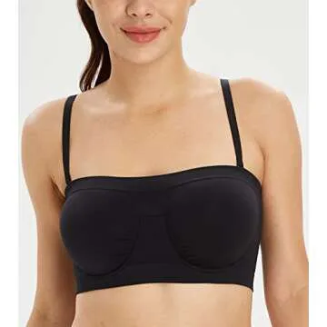 Lemorosy Women's Invisible Non-Padded Bandeau (XXL, Black)