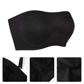 Lemorosy Women's Invisible Non-Padded Bandeau (XXL, Black)