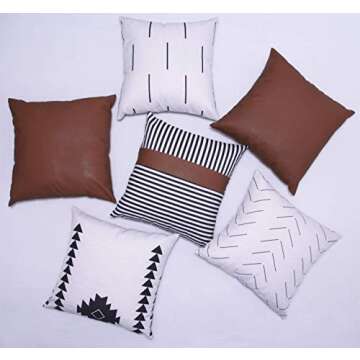 EFOLKI Boho Decorative Throw Pillow Covers for Couch and Bed 18x18 Set of 6 - Farmhouse Living Room Home Decor (Boho White)