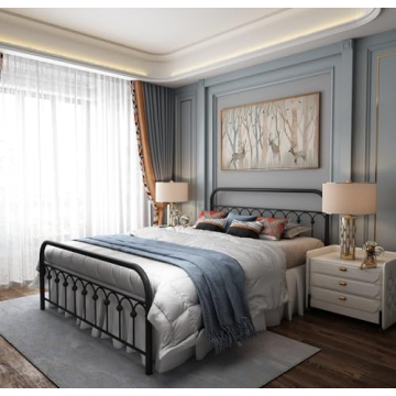 YALAXON Vintage Metal Queen Bed Frame with Headboard