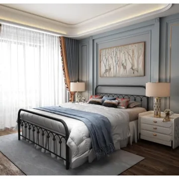 YALAXON Vintage Metal Queen Bed Frame with Headboard