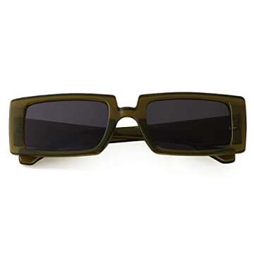 ADE WU Rectangle Sunglasses for Women Men 90s Vintage Fashion Cool Chunky Rectangular Rave Sun Glasses (Olive Green)