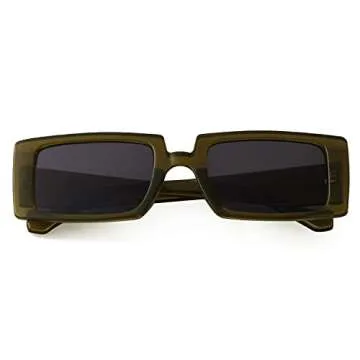 ADE WU Rectangle Sunglasses for Women Men 90s Vintage Fashion Cool Chunky Rectangular Rave Sun Glasses (Olive Green)