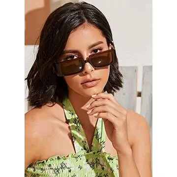 ADE WU Rectangle Sunglasses for Women Men 90s Vintage Fashion Cool Chunky Rectangular Rave Sun Glasses (Olive Green)