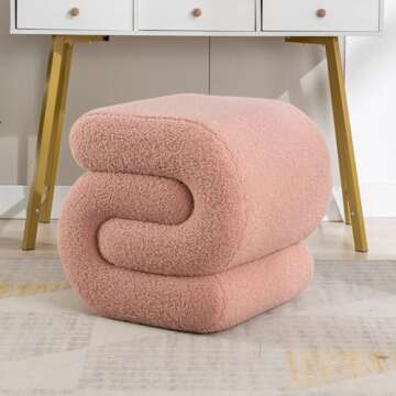 Lyon Sence Modern Footstool - Elegant Pink Teddy Accent for Home