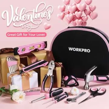 WORKPRO Pink Tool Kit - 236 Pieces Pink Tool Set with Easy Carrying Round Pouch, Household Tool Kit Perfect for DIY, Home Maintenance - Pink Ribbon