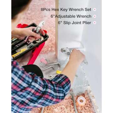 WORKPRO Pink Tool Kit - 236 Pieces Pink Tool Set with Easy Carrying Round Pouch, Household Tool Kit Perfect for DIY, Home Maintenance - Pink Ribbon