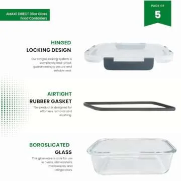 Amaxe Direct 5 Pack Durable Glass Food Storage Containers