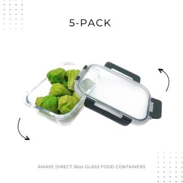 Amaxe Direct 5 Pack Durable Glass Food Storage Containers