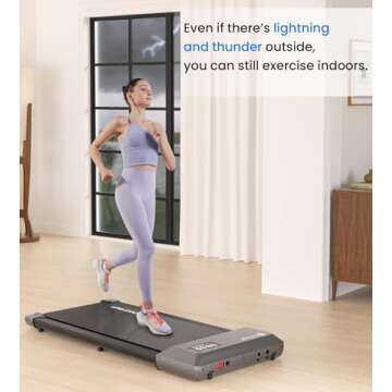 DeerRun Walking Pad 2 in 1 Under Desk Treadmill, 2.5HP Low Noise Walking Pad Running Jogging Machine with Remote Control for Home Office, Lightweight Portable Desk Treadmill Installation Free